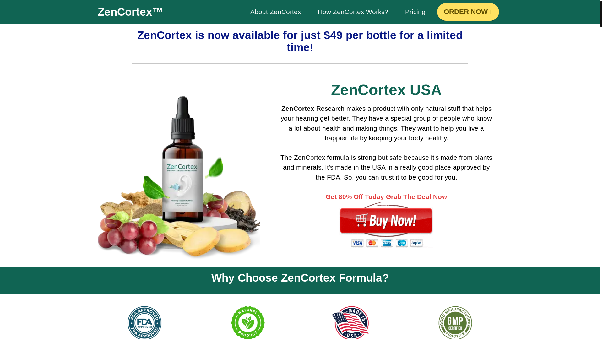 website screenshot of https://zencortex-us.us/