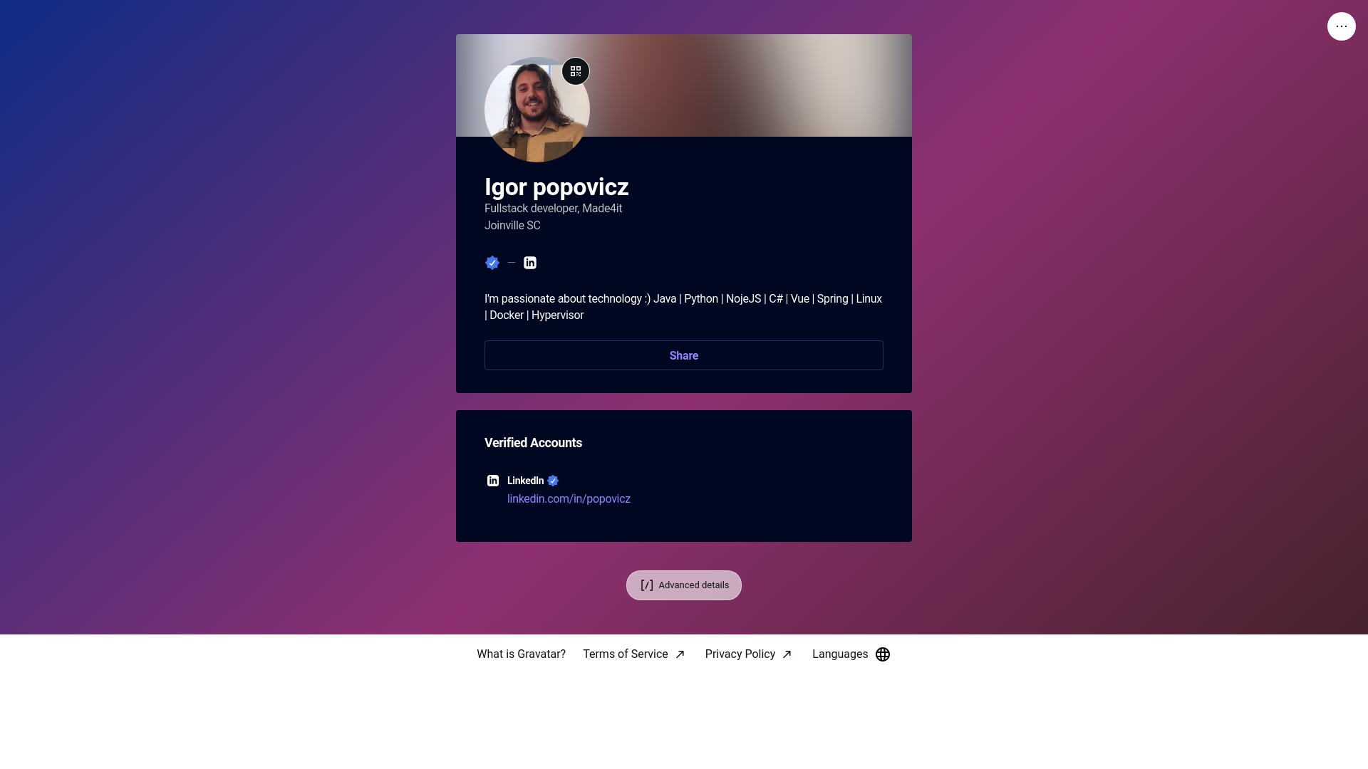 website screenshot of https://igorpopovicz.link/
