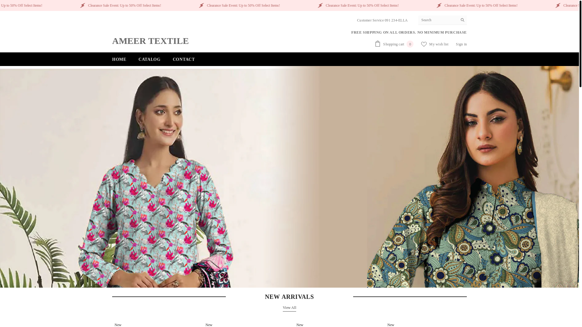 website screenshot of https://ameertextile.pk/