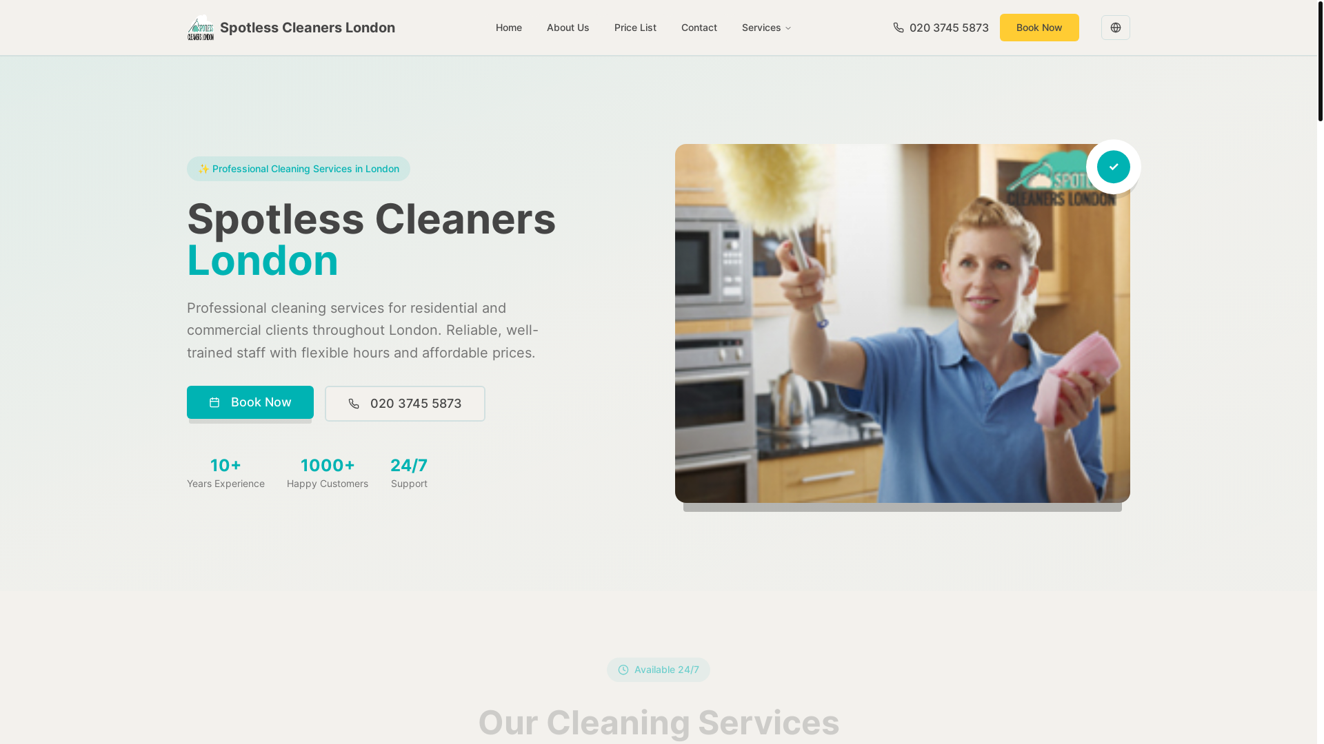 website screenshot of https://spotlesscleanerslondon-oneclick.pages.dev/