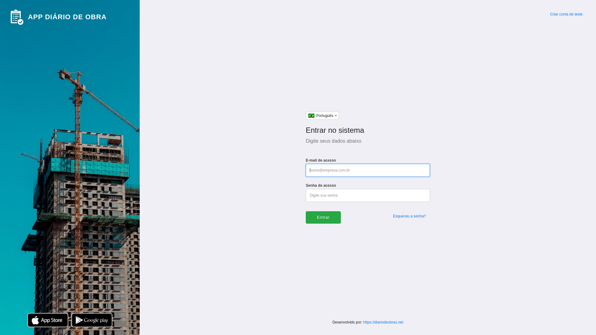 website screenshot of http://web.diariodeobra.app/