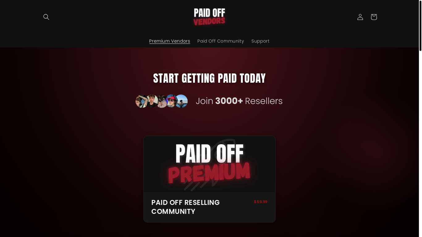 website screenshot of https://paidvendors.com/
