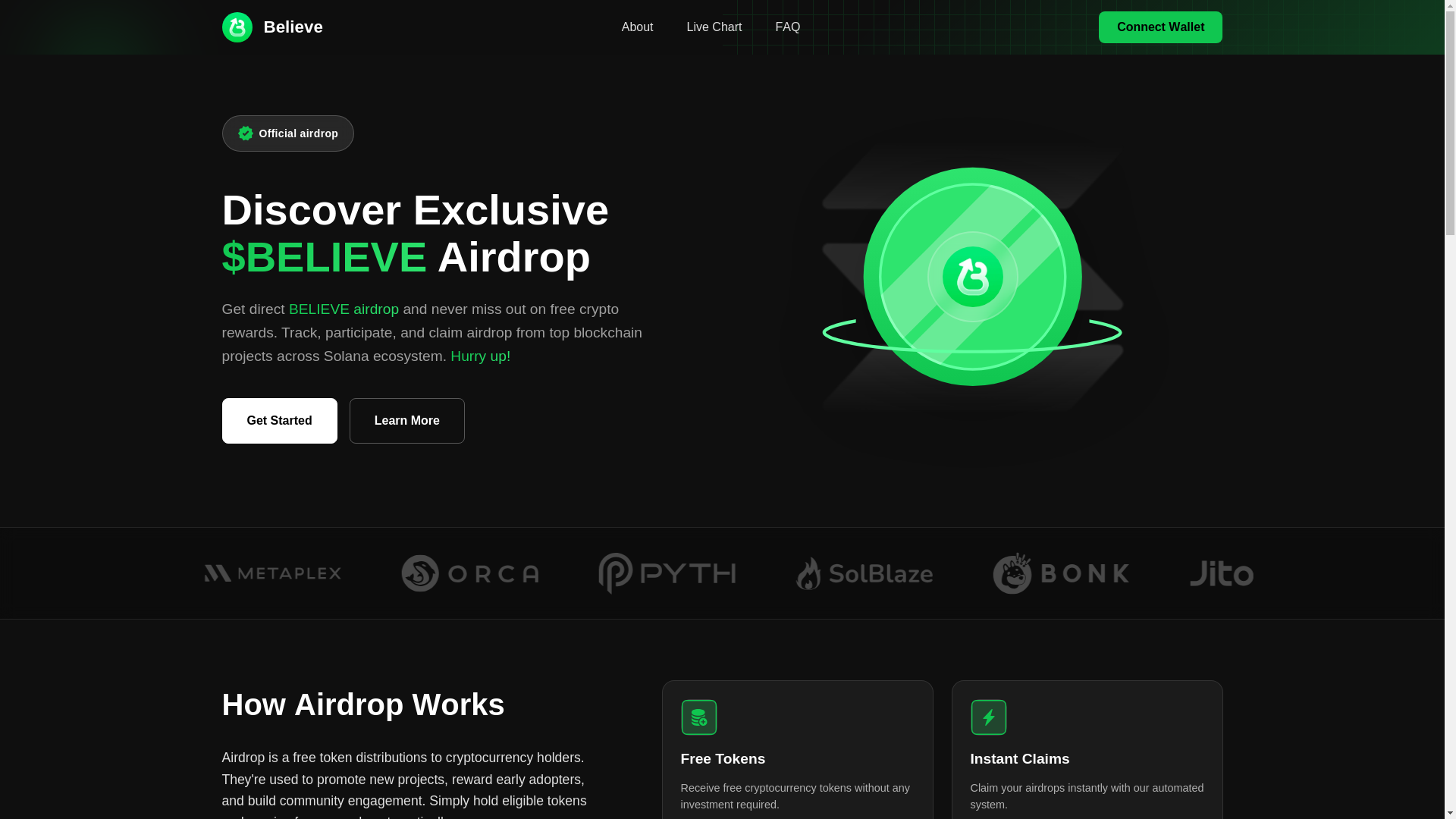 website screenshot of https://www-believe.network/