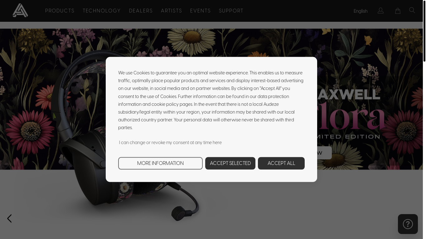 website screenshot of https://www.audeze.com/