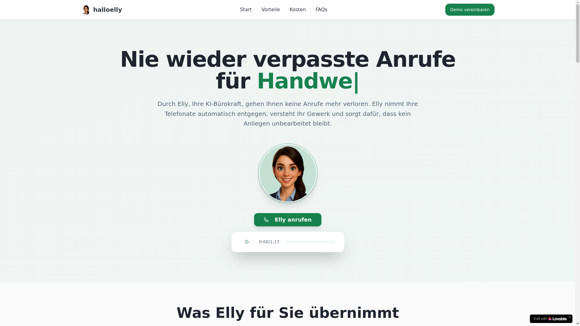 website screenshot of https://halloelly.de/