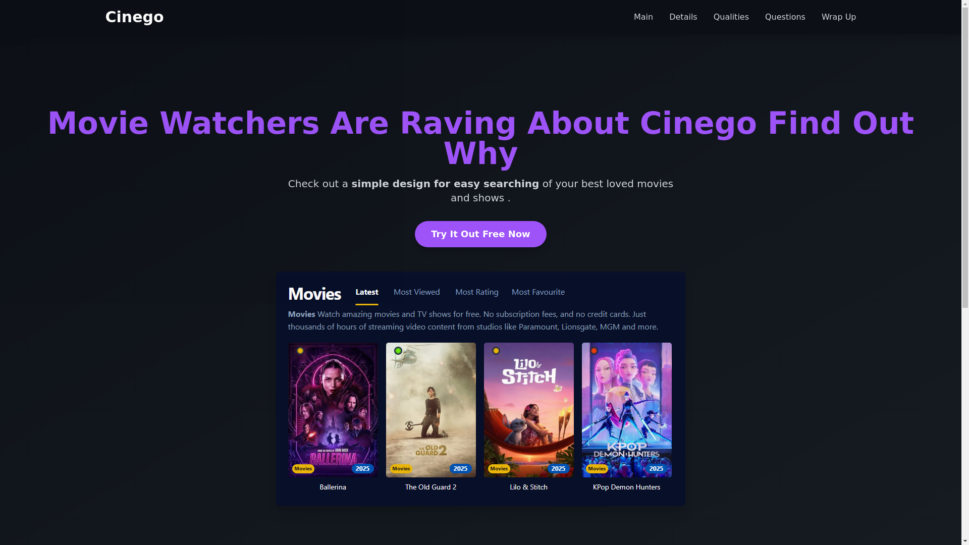 website screenshot of https://cinego-5iwa.pages.dev/