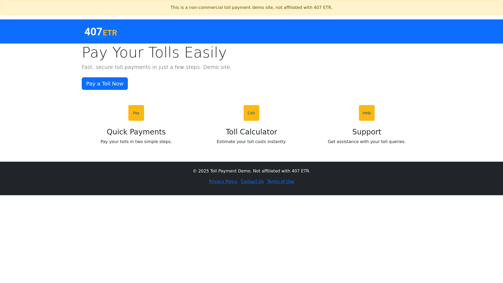 website screenshot of https://highway407toll.com/