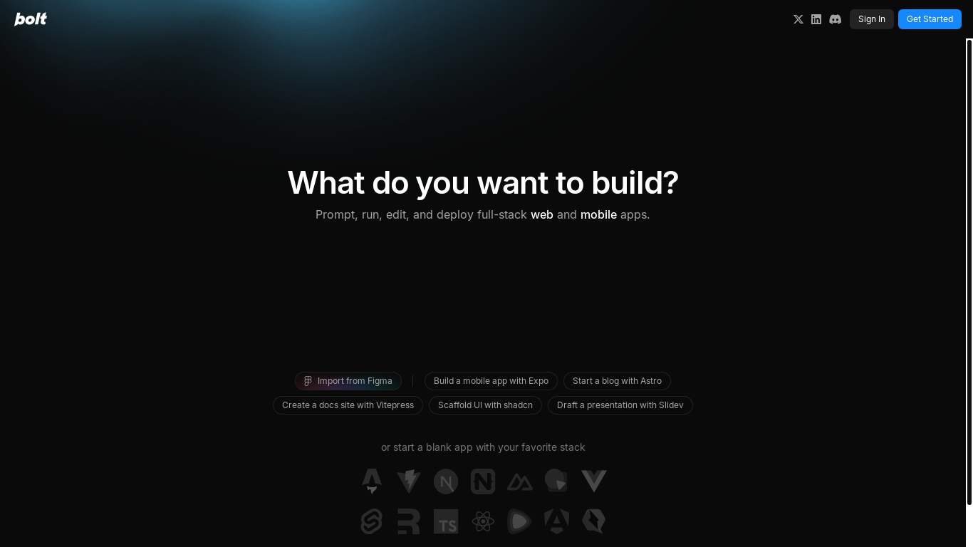 website screenshot of https://bolt.new/