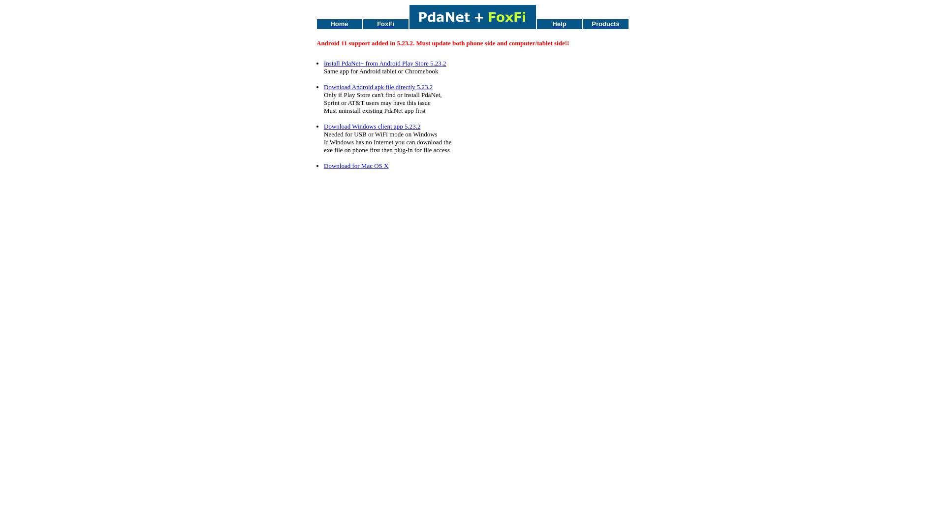website screenshot of https://pdanet.co/install/