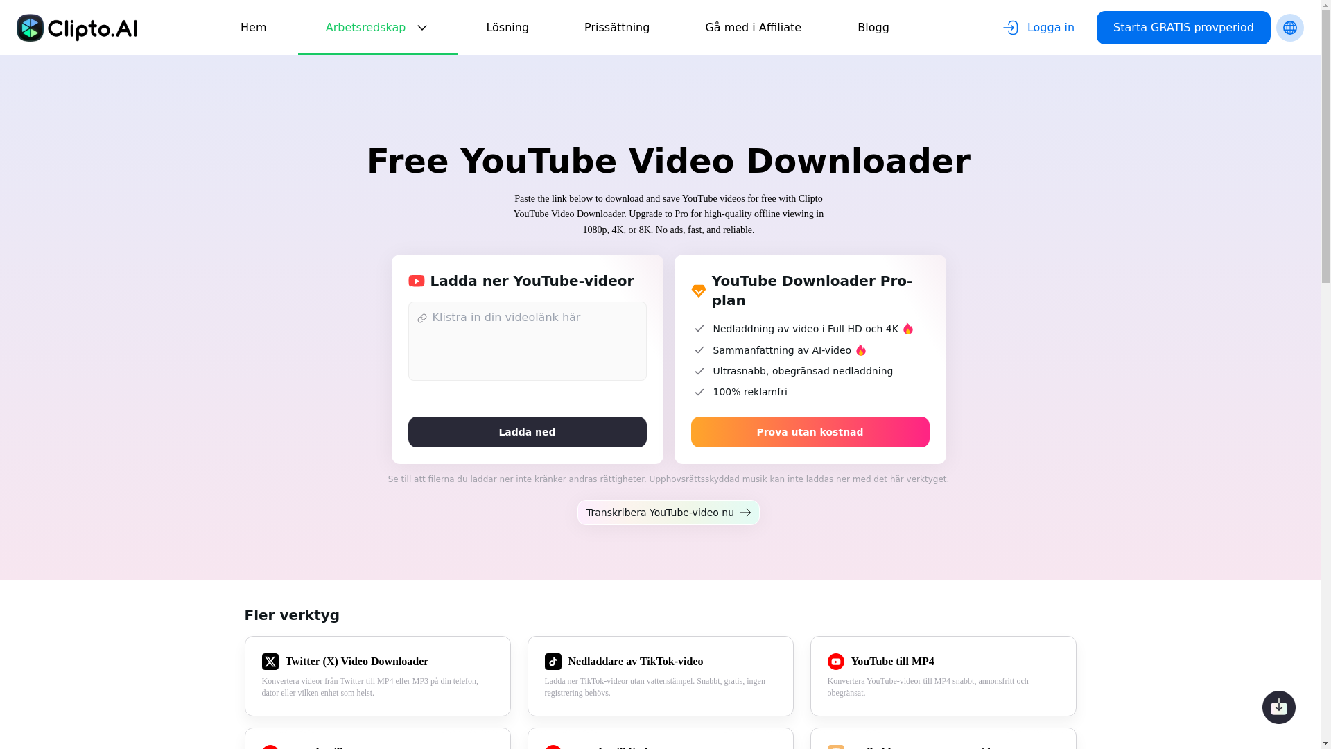 website screenshot of https://www.clipto.com/sv/media-downloader/youtube-downloader