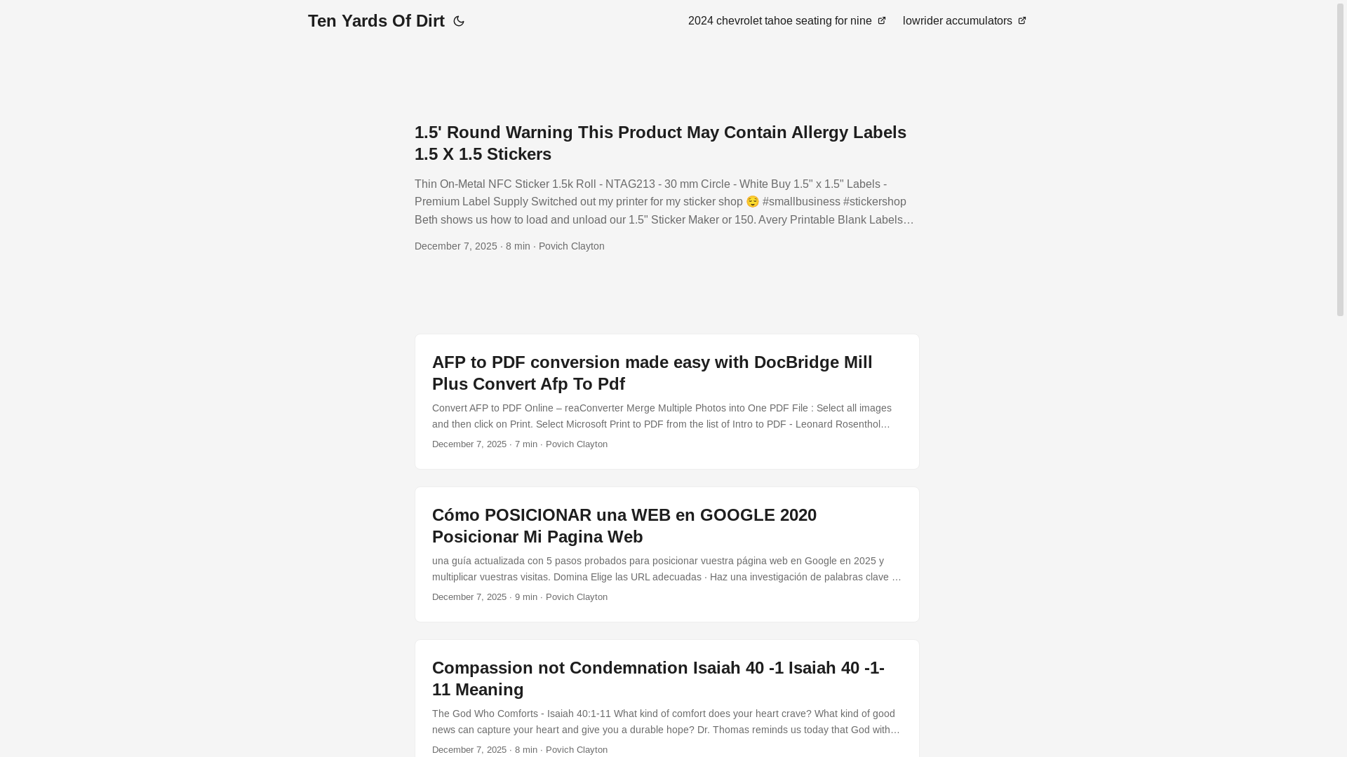 website screenshot of https://tenyardsofdirt.pages.dev/
