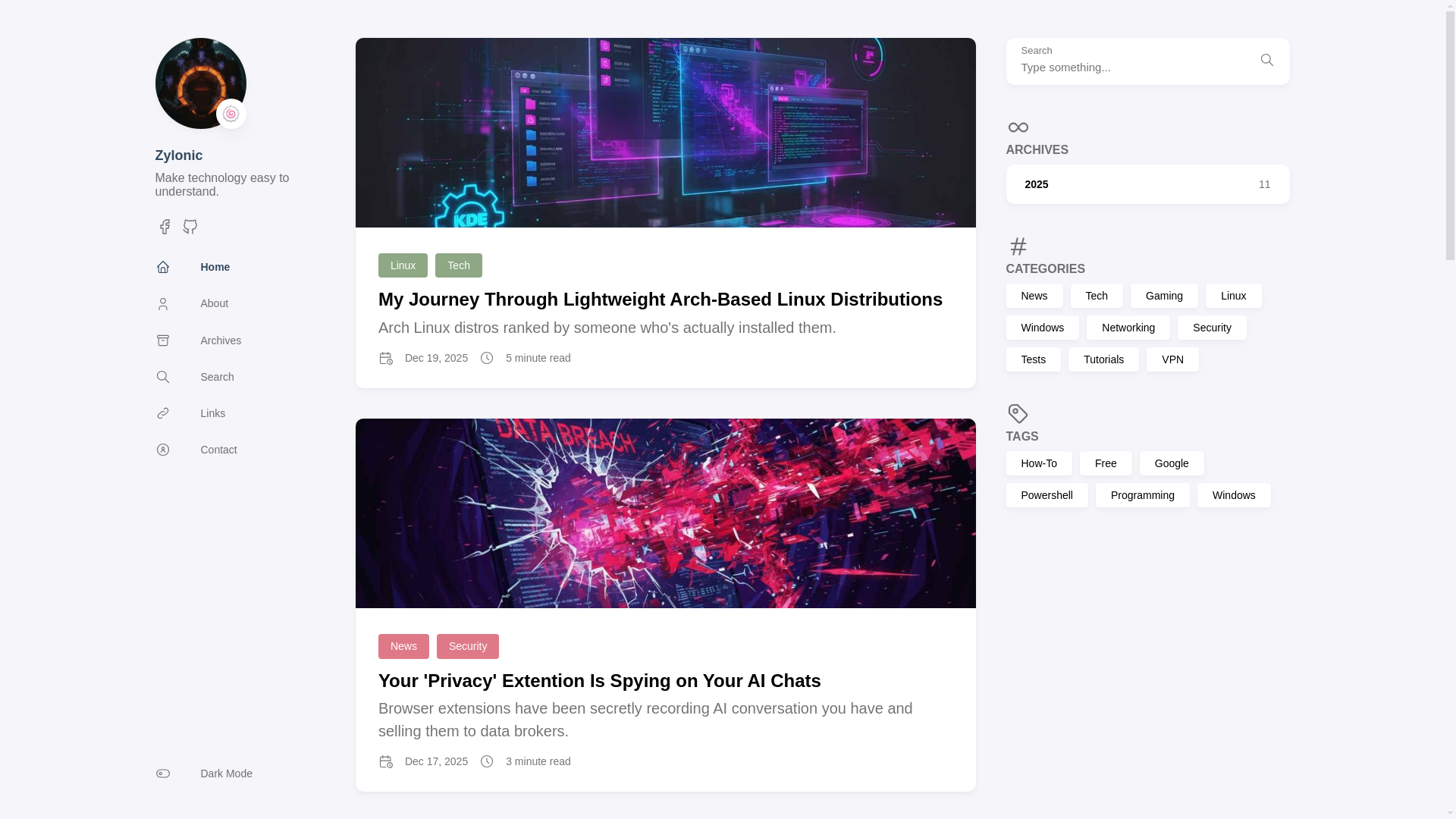 website screenshot of https://zylonic.space/
