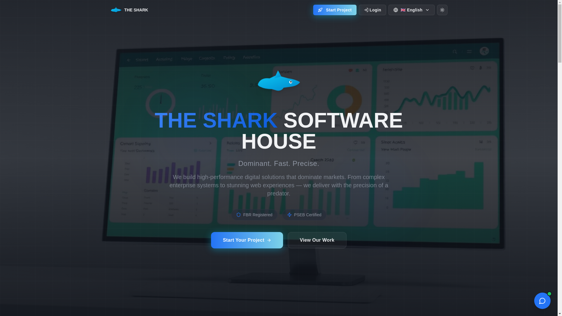 website screenshot of https://sharksoftwares.tech/