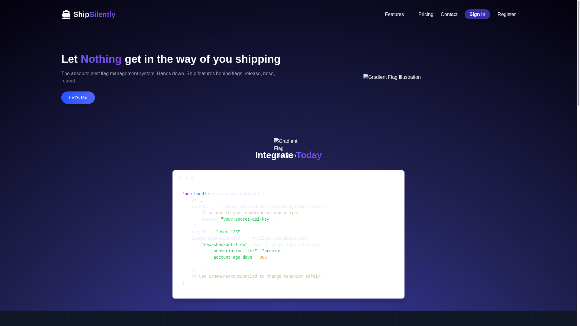 website screenshot of https://shipsilently-landing.pages.dev/