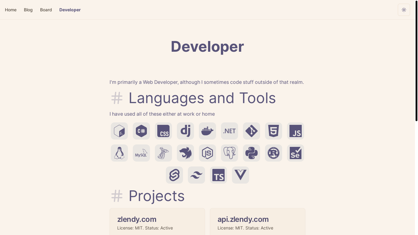 website screenshot of https://zlendy.com/developer