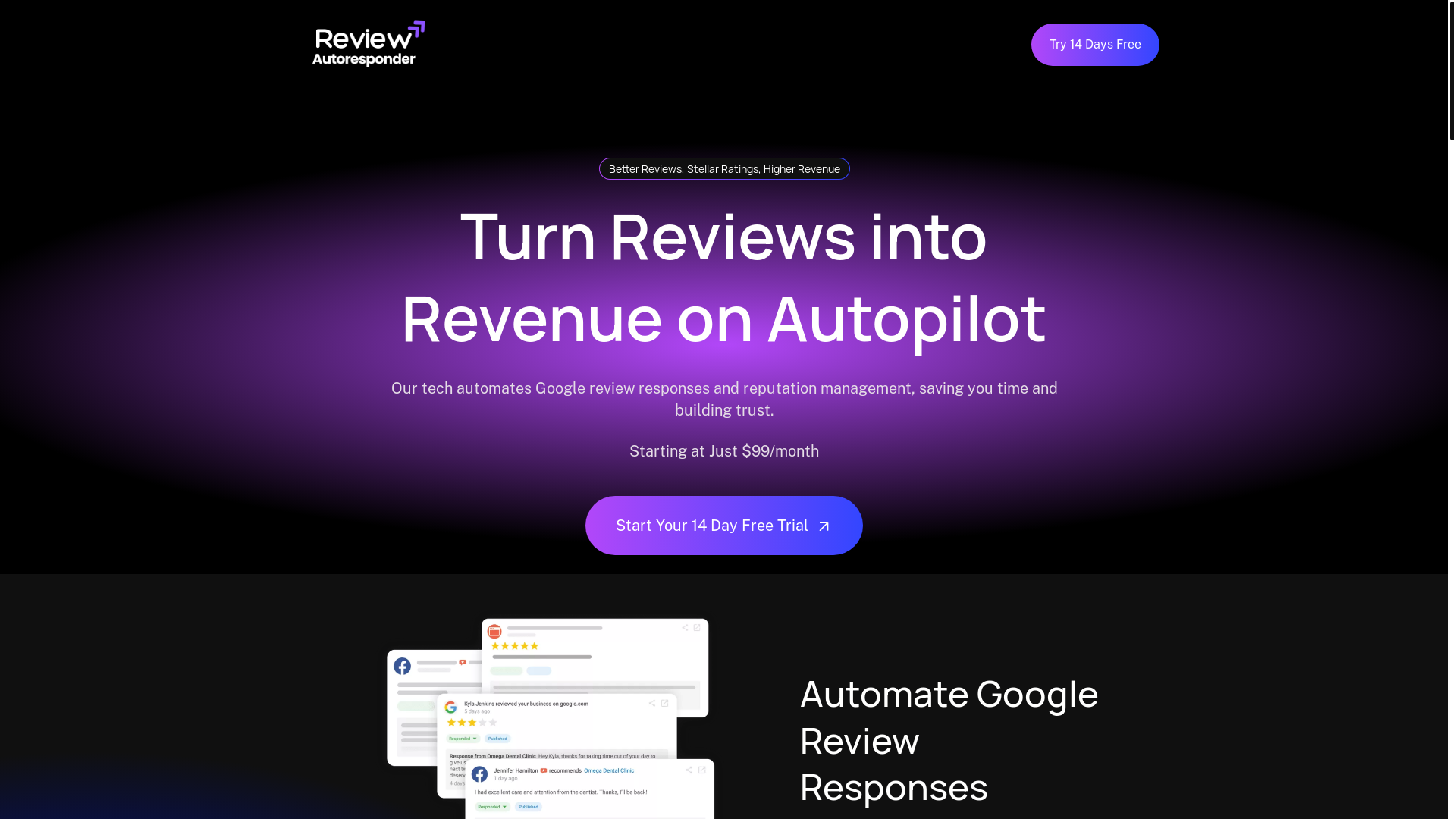 website screenshot of https://reviewautoresponder.info/