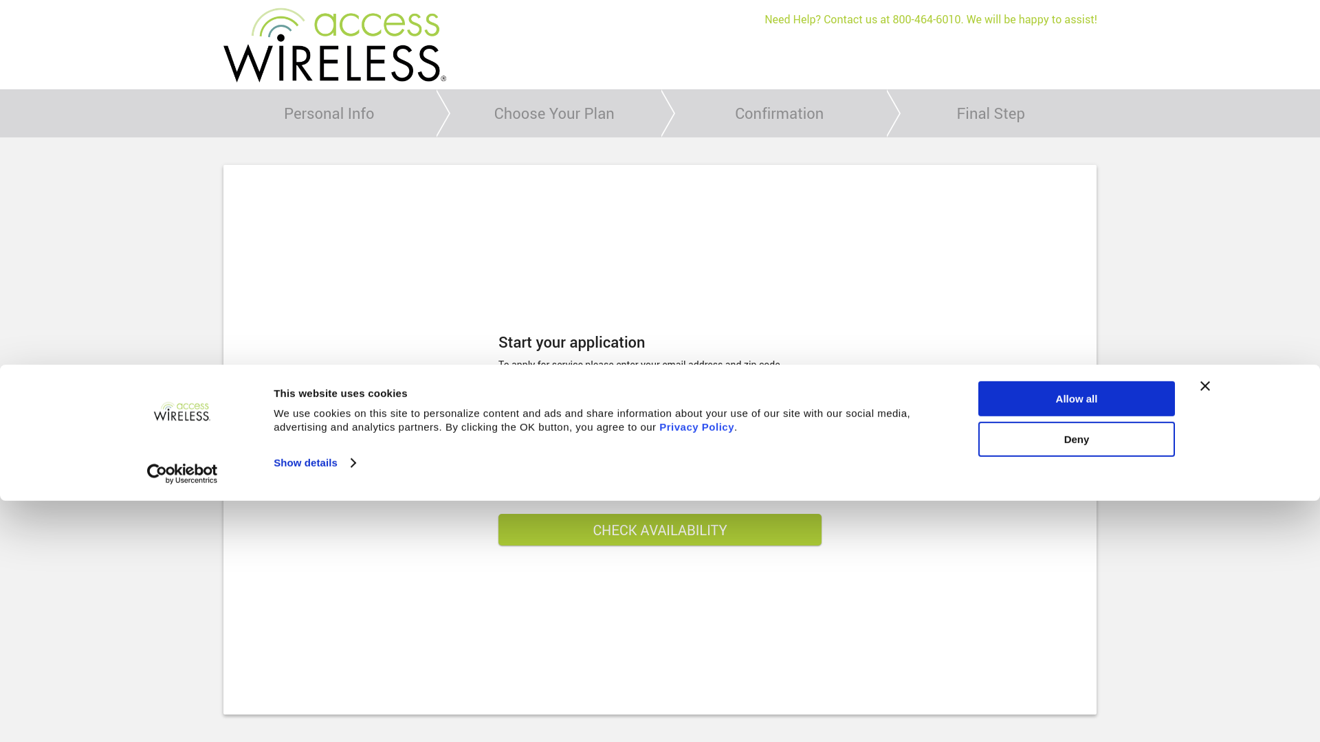 website screenshot of https://enroll.accesswireless.com/