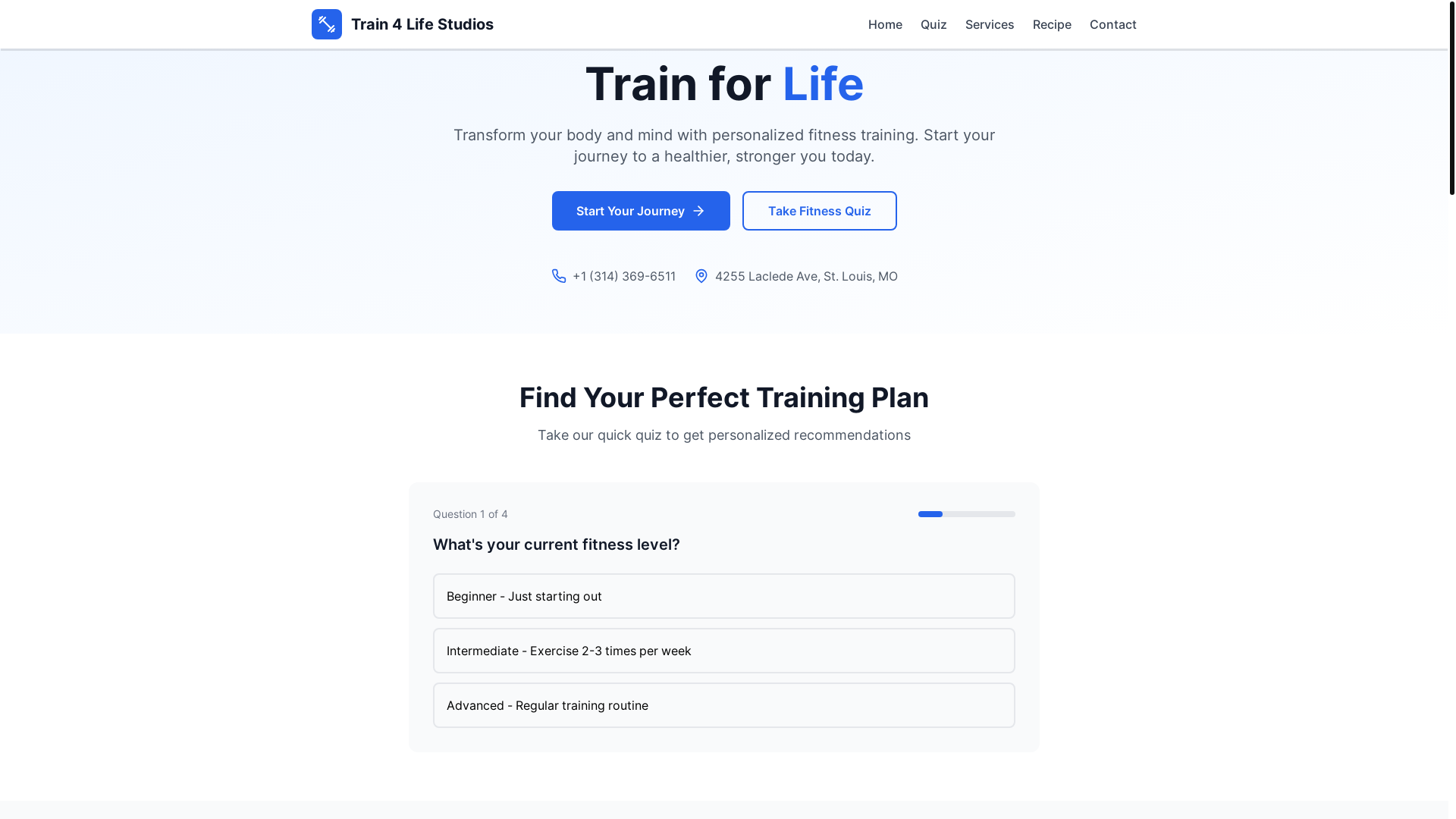 website screenshot of https://train4lifestudios.space/