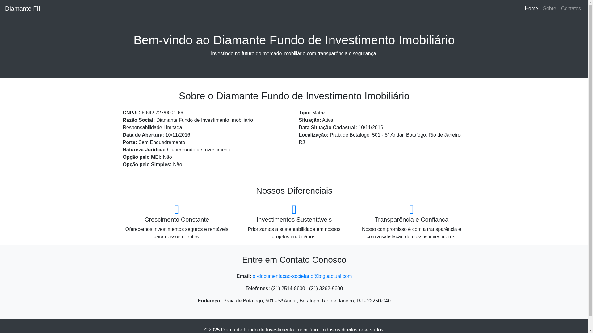 website screenshot of https://diamanteinvestimento.shop/