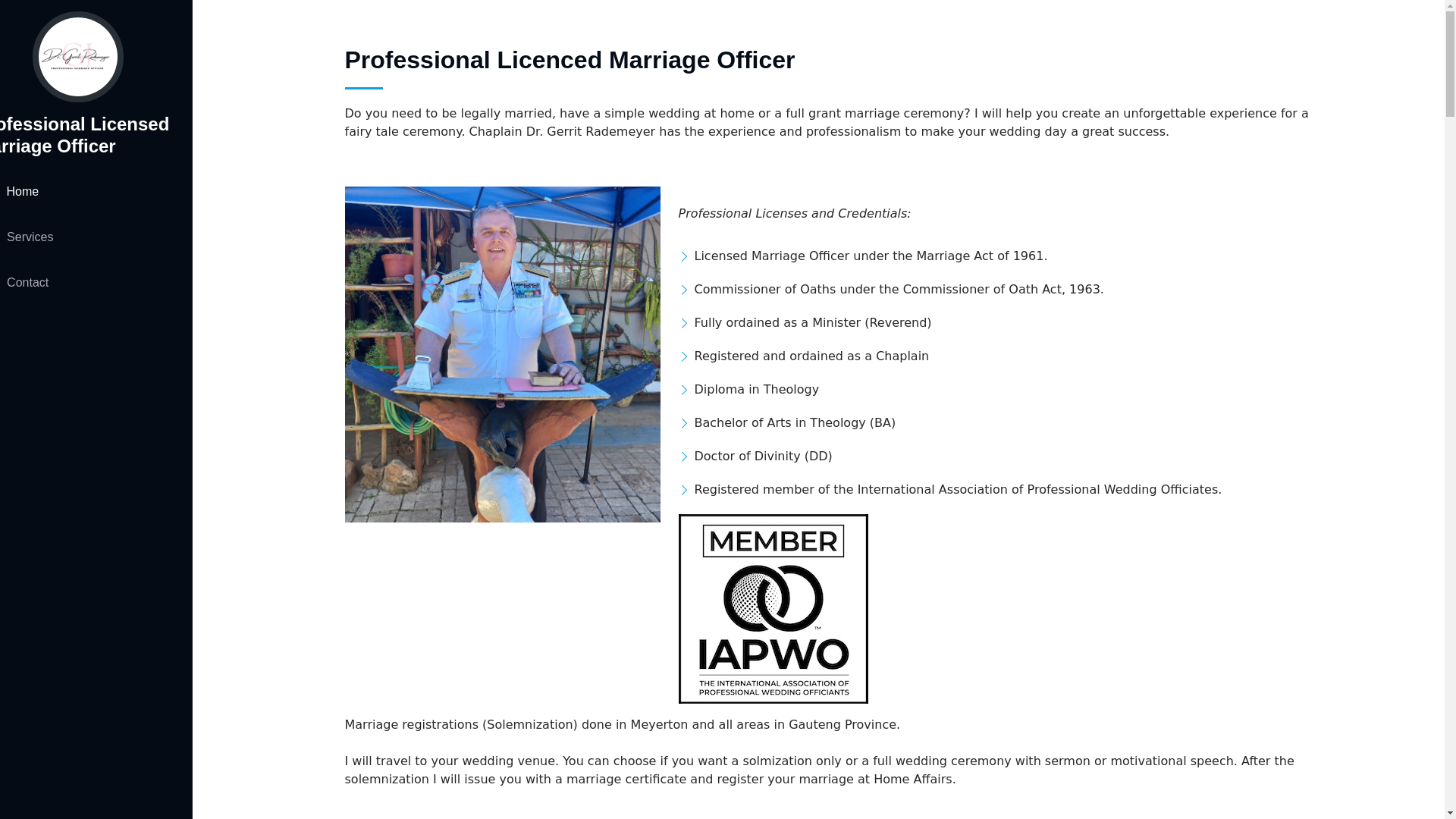 website screenshot of https://marriageofficerinmeyerton.co.za/