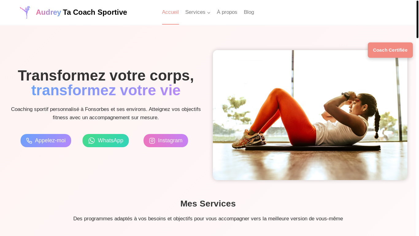 website screenshot of https://audreytacoachsportive.fr/