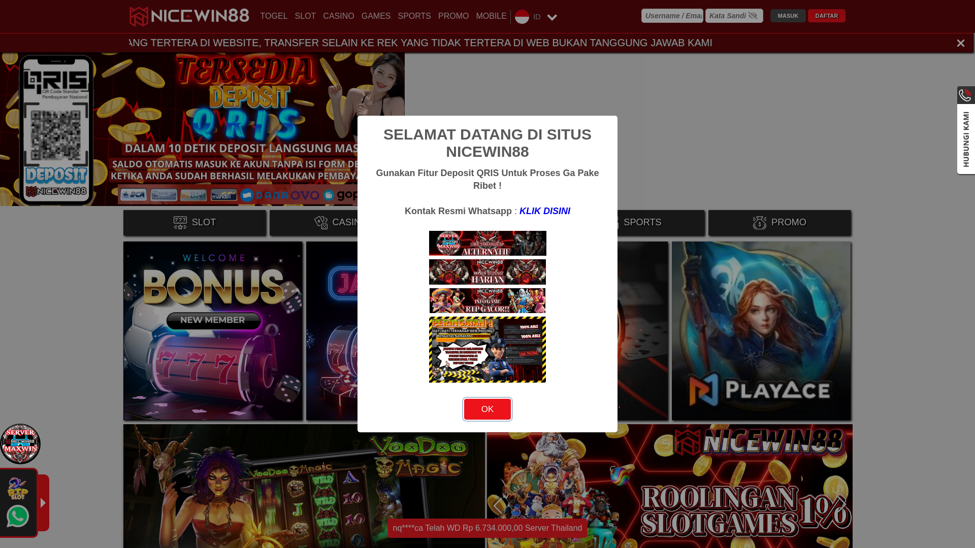 website screenshot of https://nicewin88max.com/