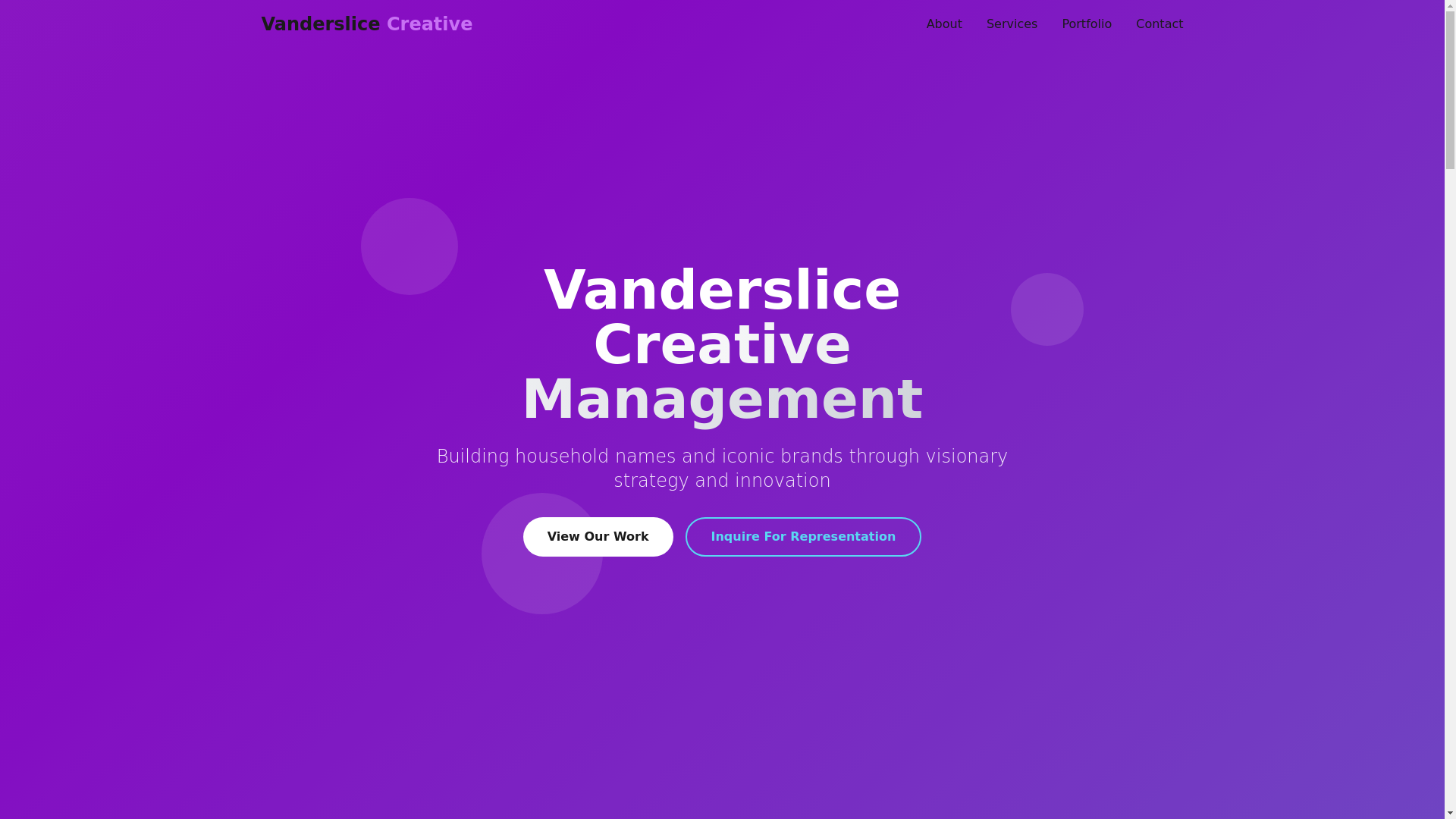 website screenshot of https://vanderslicecreativemgmt.com/