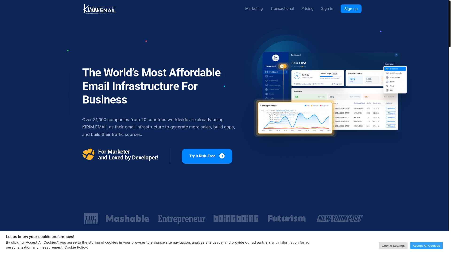 website screenshot of https://en.kirim.email/