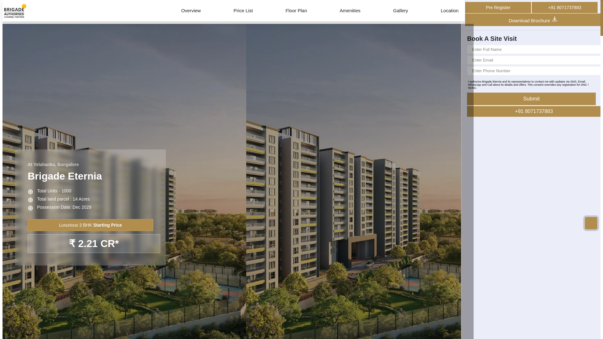 website screenshot of https://brigade-eternia-bangalore.in/
