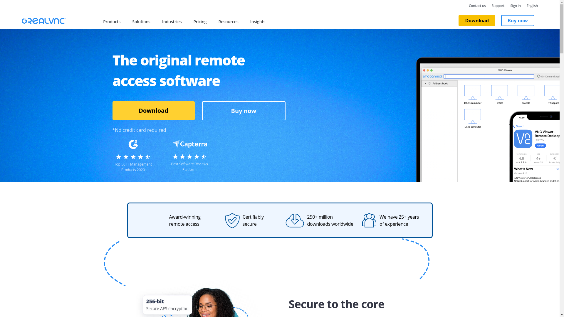 website screenshot of https://realvnc.com