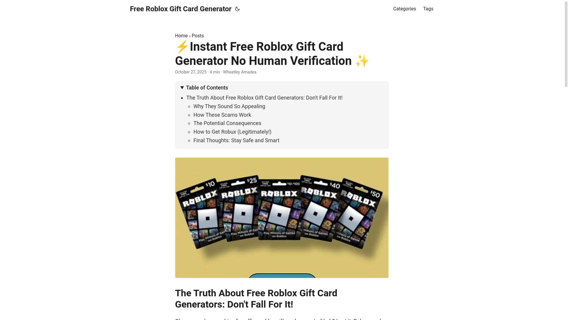website screenshot of https://free-roblox-gift-card-generator.pages.dev/