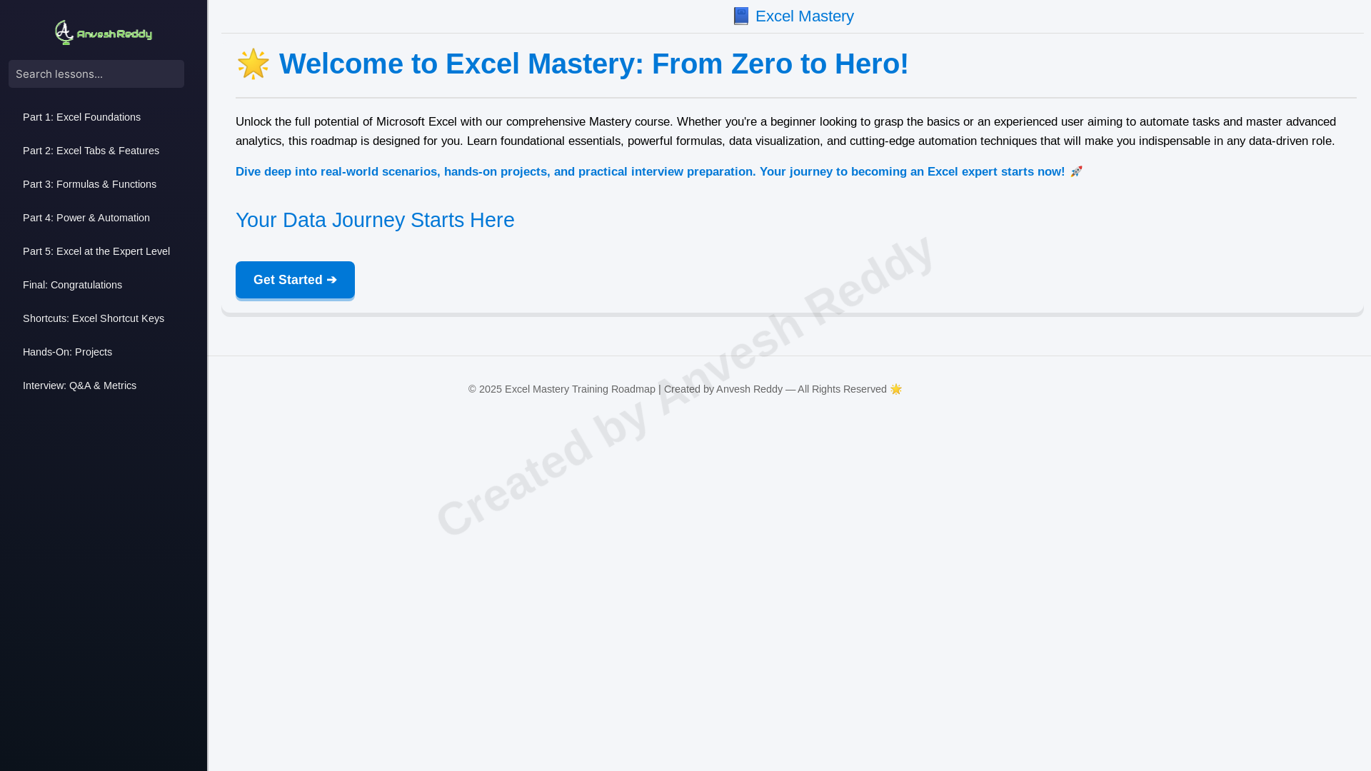 website screenshot of https://excel-mastery.pages.dev/