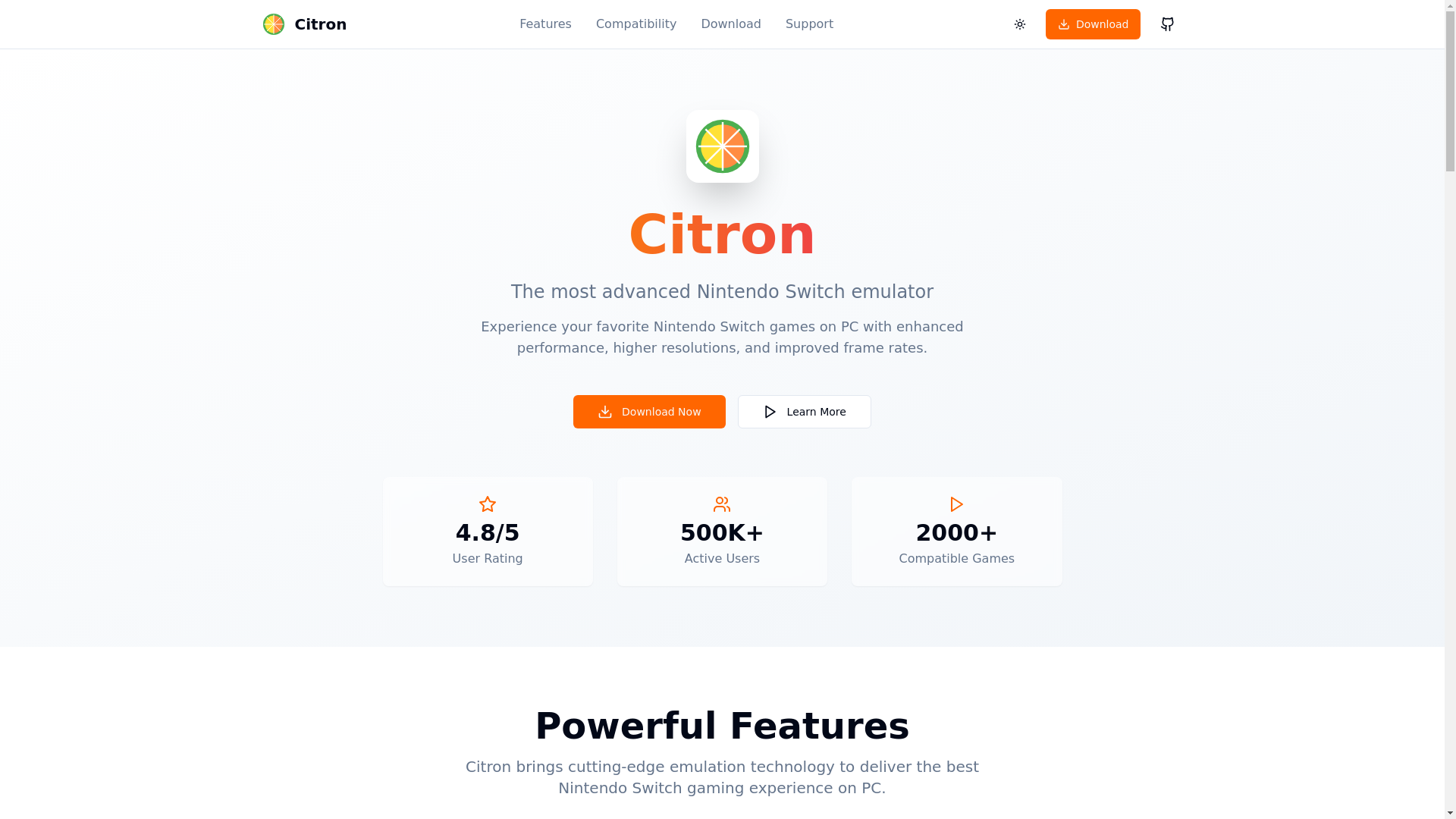 website screenshot of https://citron-emu.org/