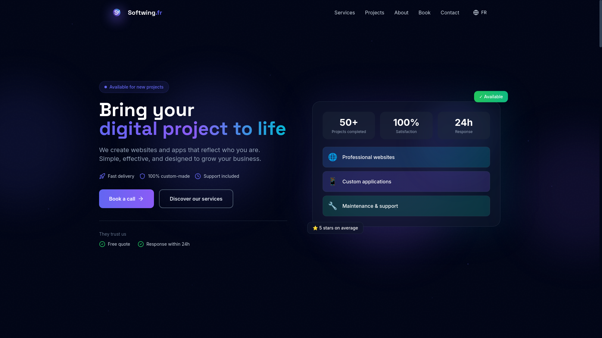 website screenshot of https://softwing.fr/