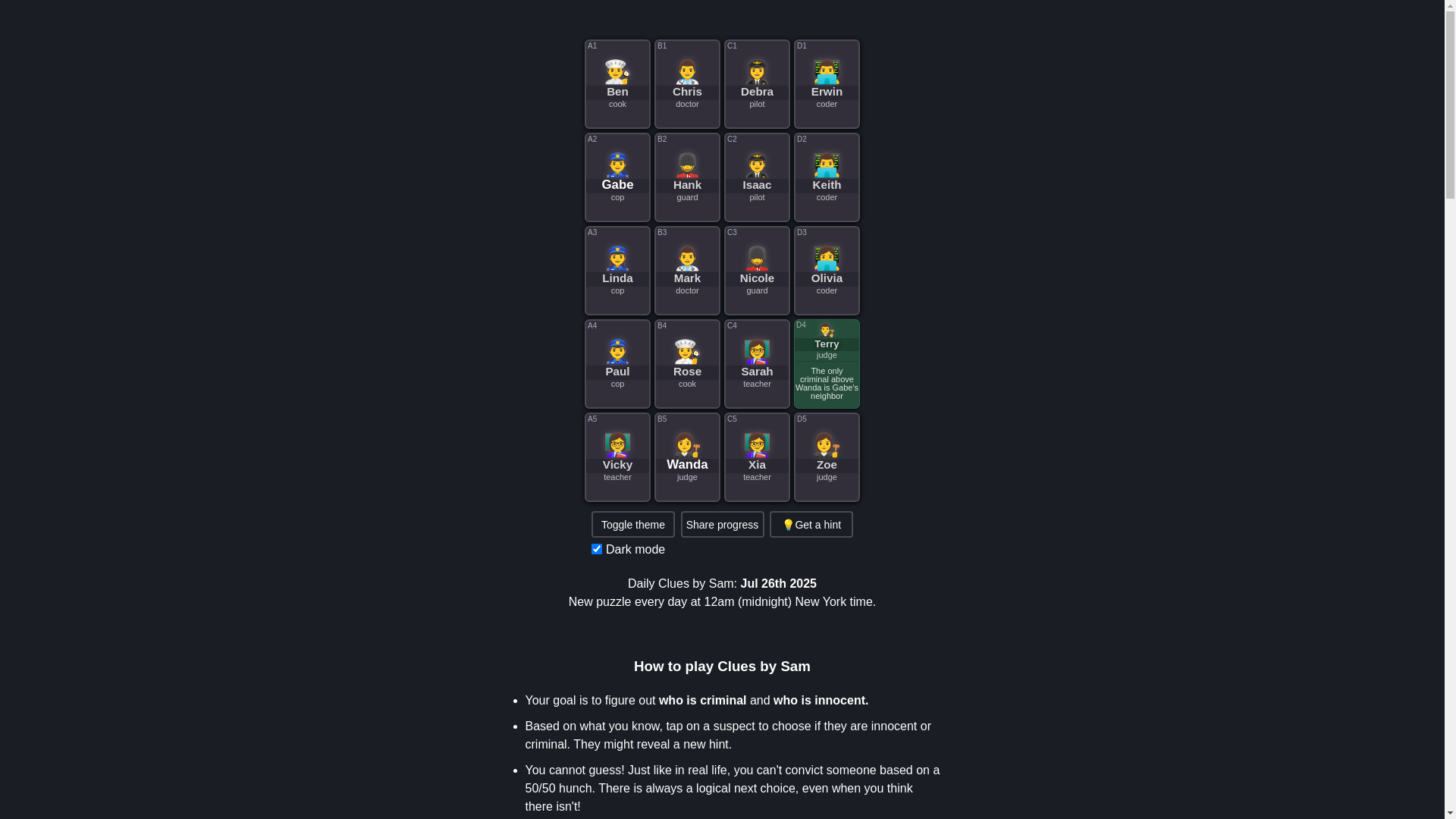 website screenshot of https://cluesbysam.com/