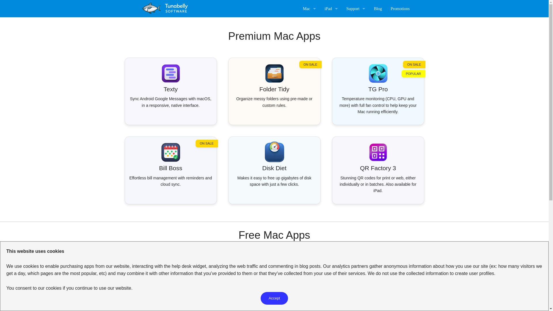 website screenshot of https://tunabellysoftware.com