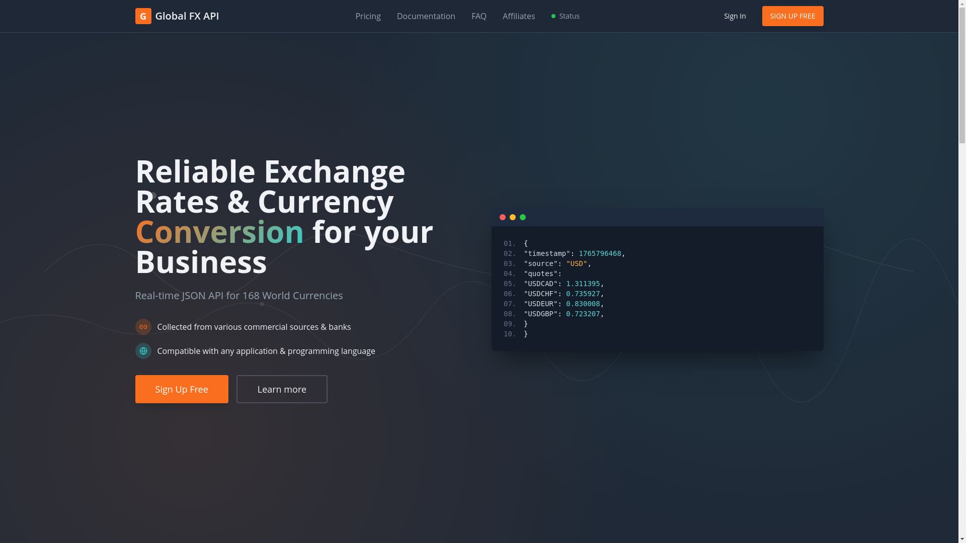 website screenshot of https://globalfxapi.com/
