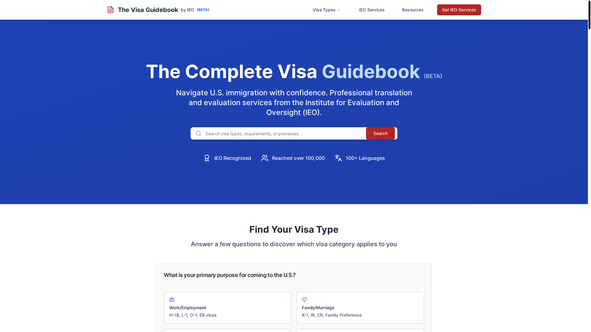 website screenshot of https://thevisaguidebook.com/