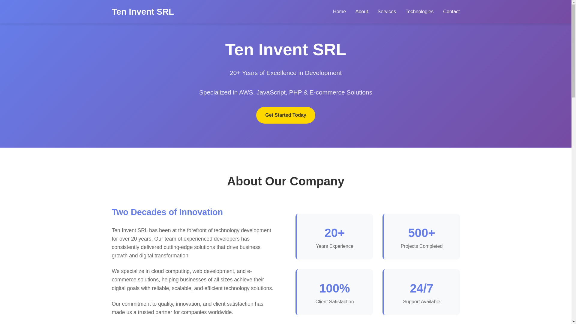 website screenshot of https://teninvent.ro/
