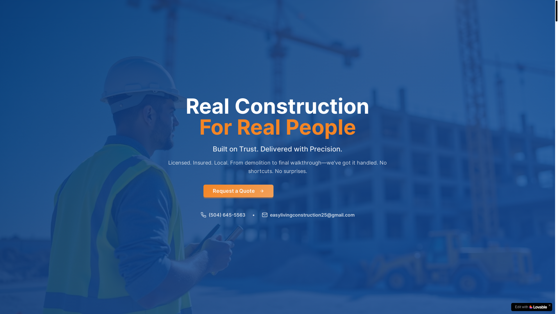 website screenshot of https://easylivingconstructionla.com/