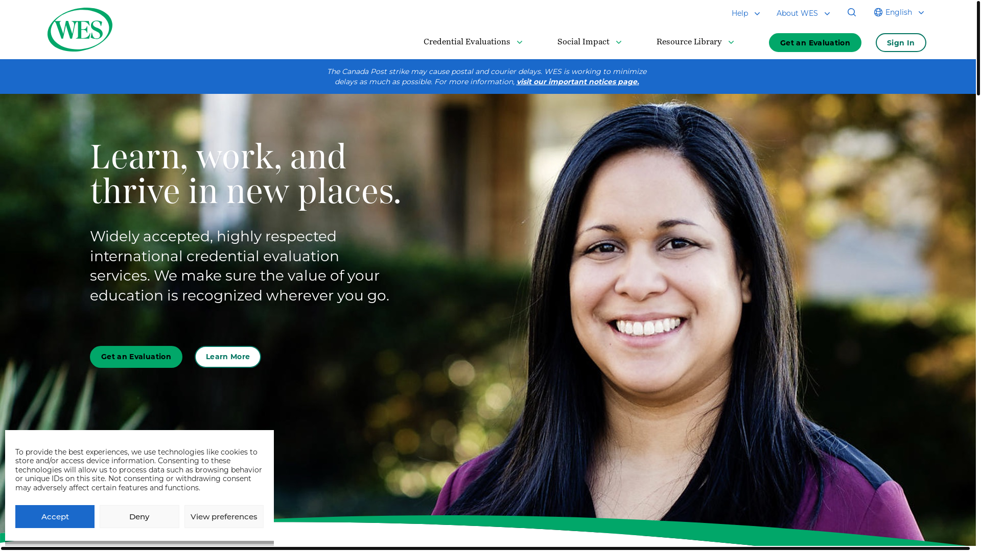 website screenshot of https://wes.org