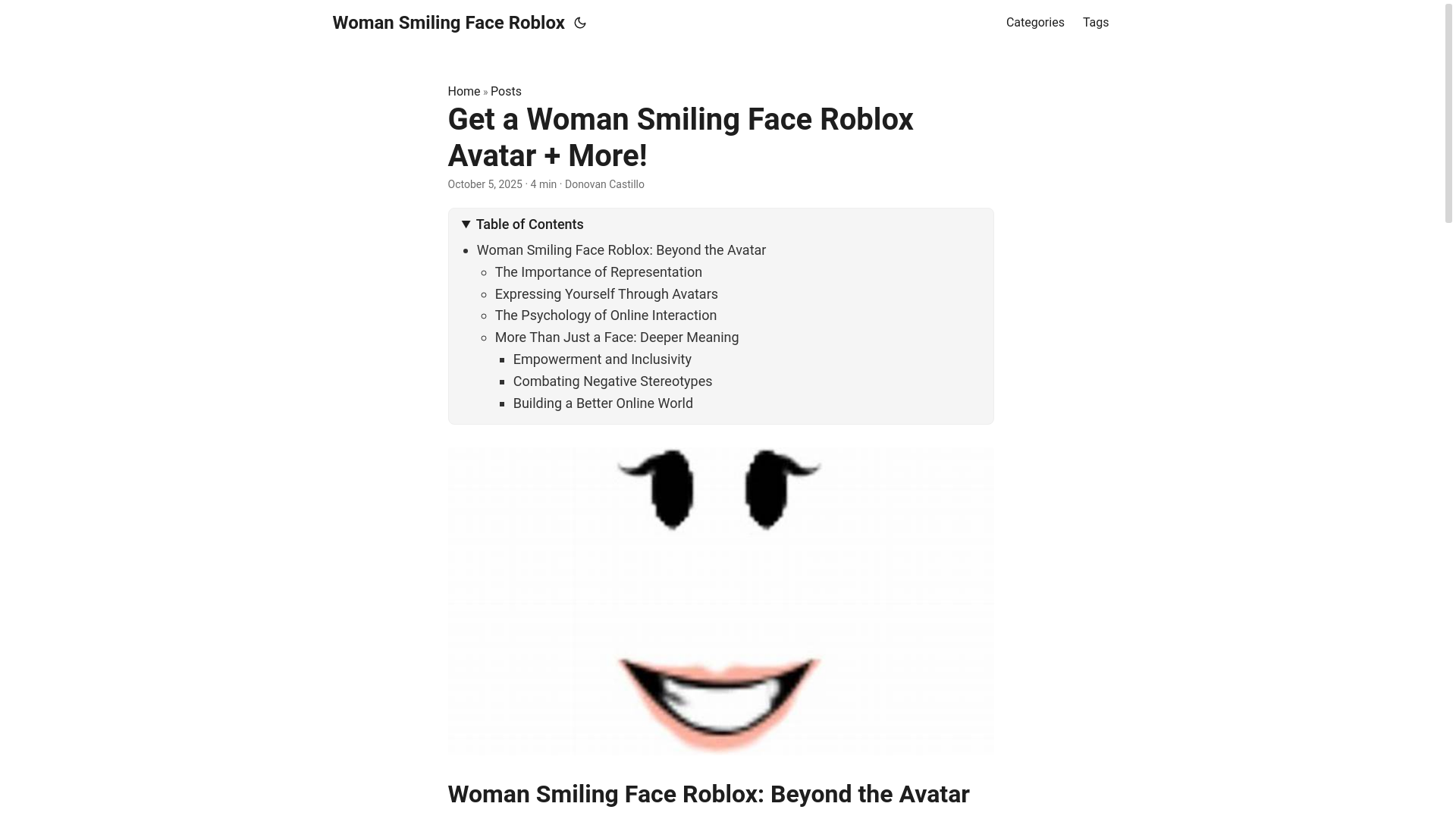 website screenshot of https://woman-smiling-face-roblox.pages.dev/