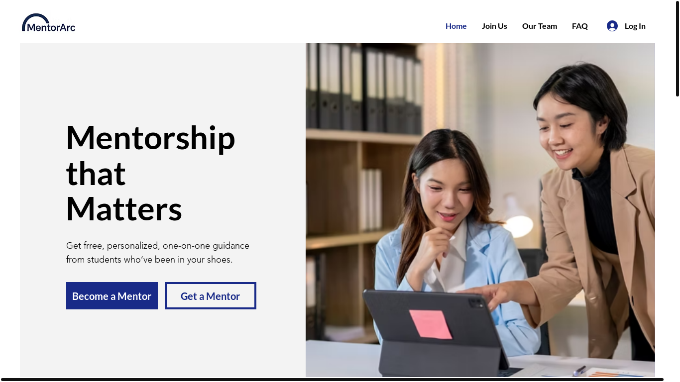 website screenshot of https://mentorarc.org/