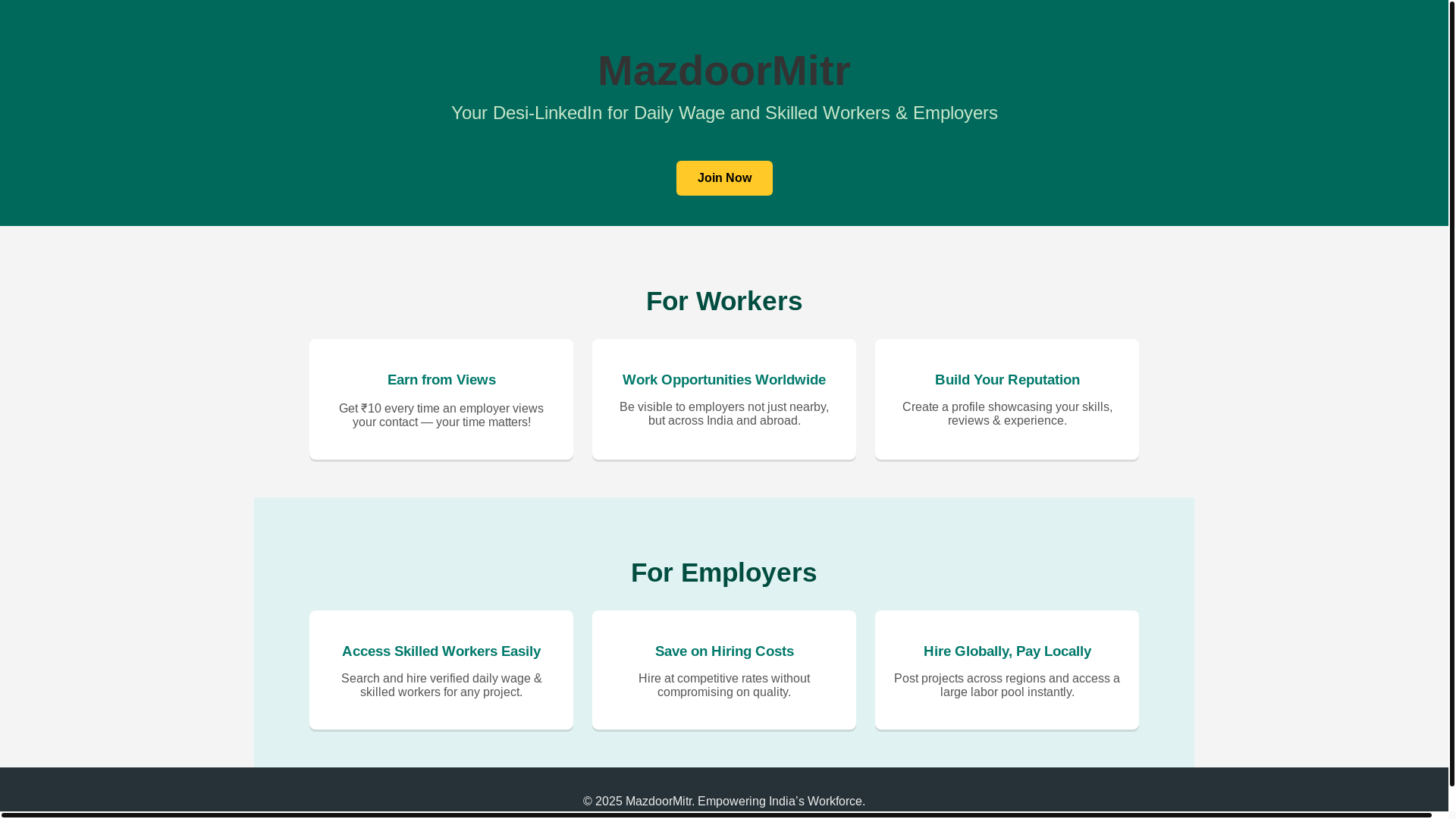website screenshot of https://mazdoormitr.in/