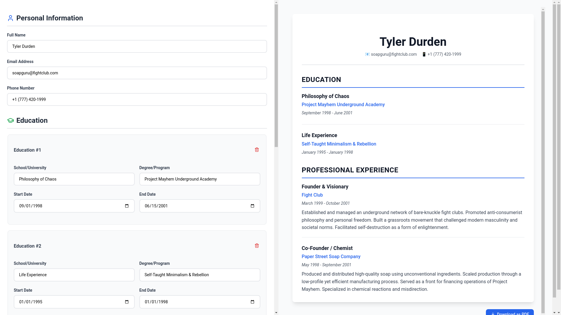 website screenshot of https://odin-cv-builder-2zc.pages.dev/