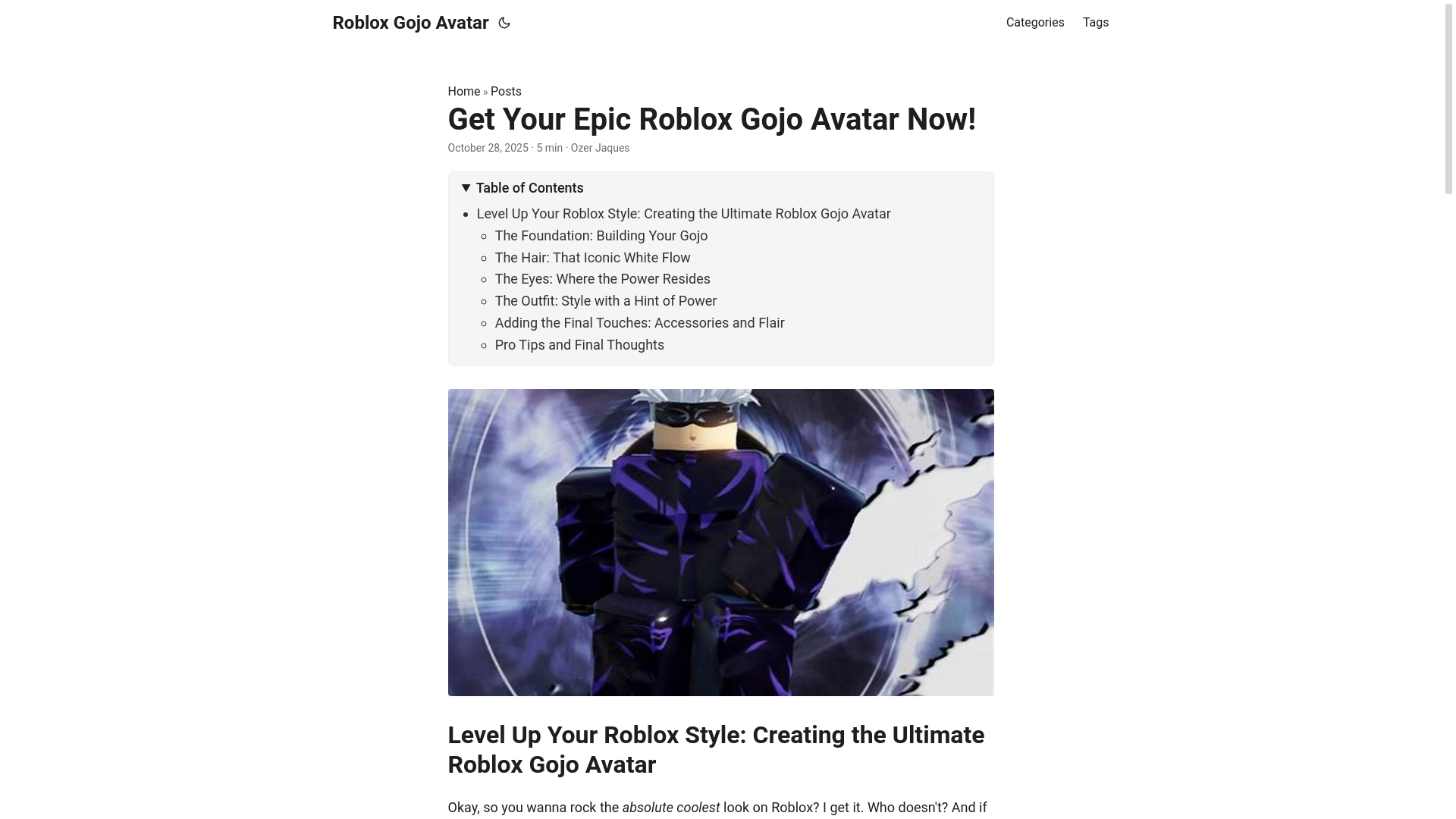 website screenshot of https://roblox-gojo-avatar.pages.dev/