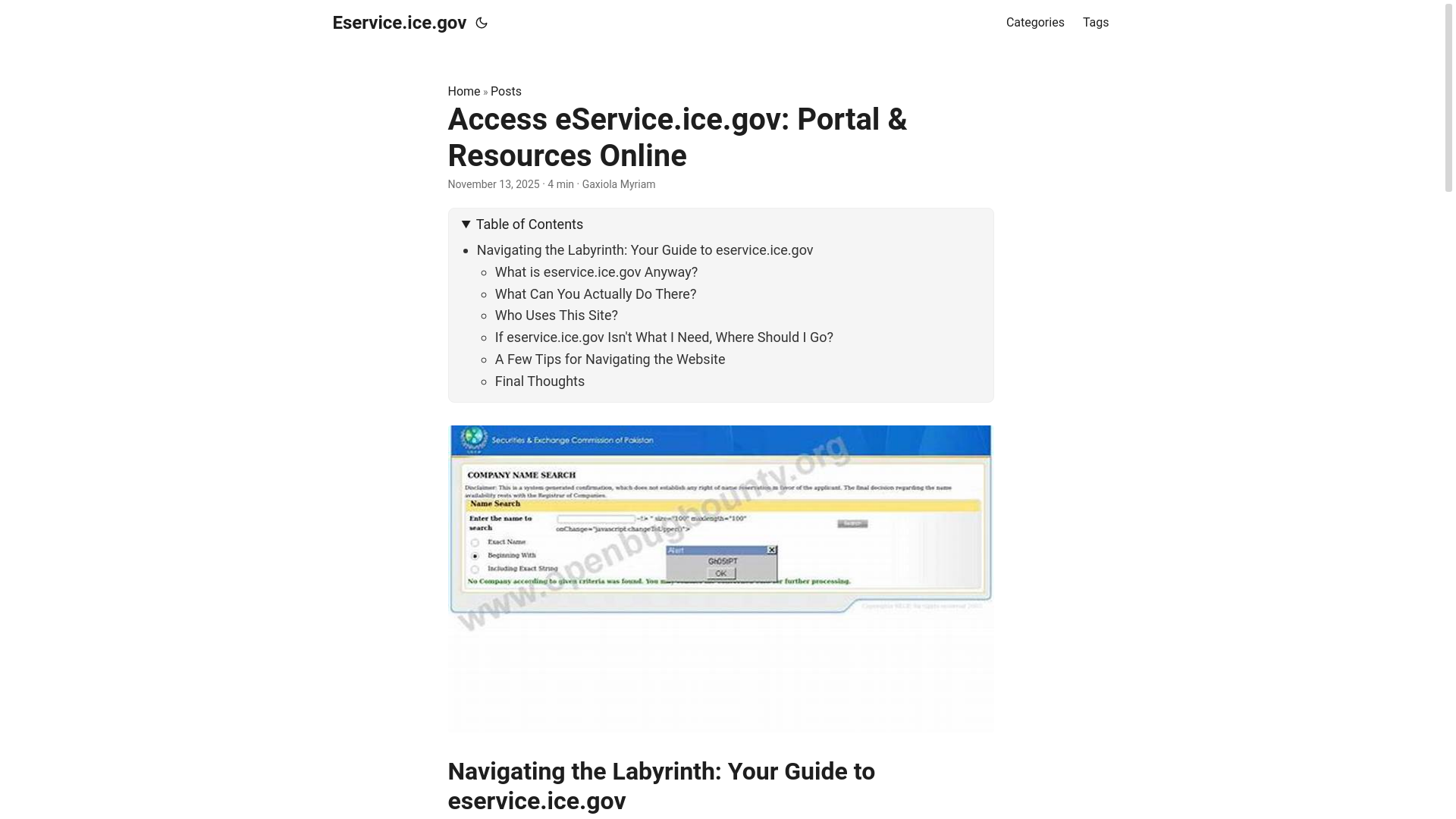 website screenshot of https://eserviceicegov.pages.dev/