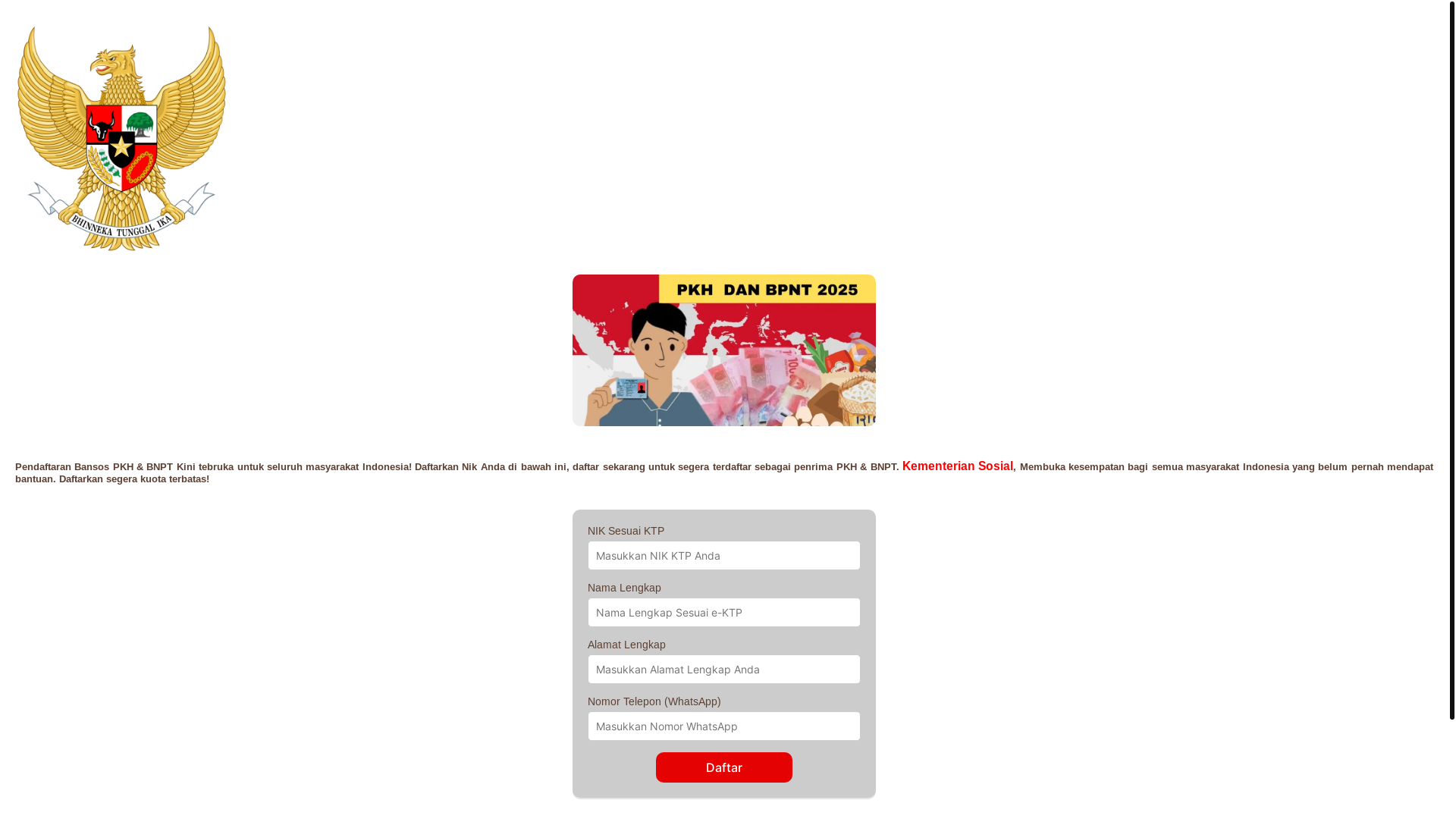 website screenshot of https://daftar-bantuan-pkh-bnpt-2025.pages.dev/