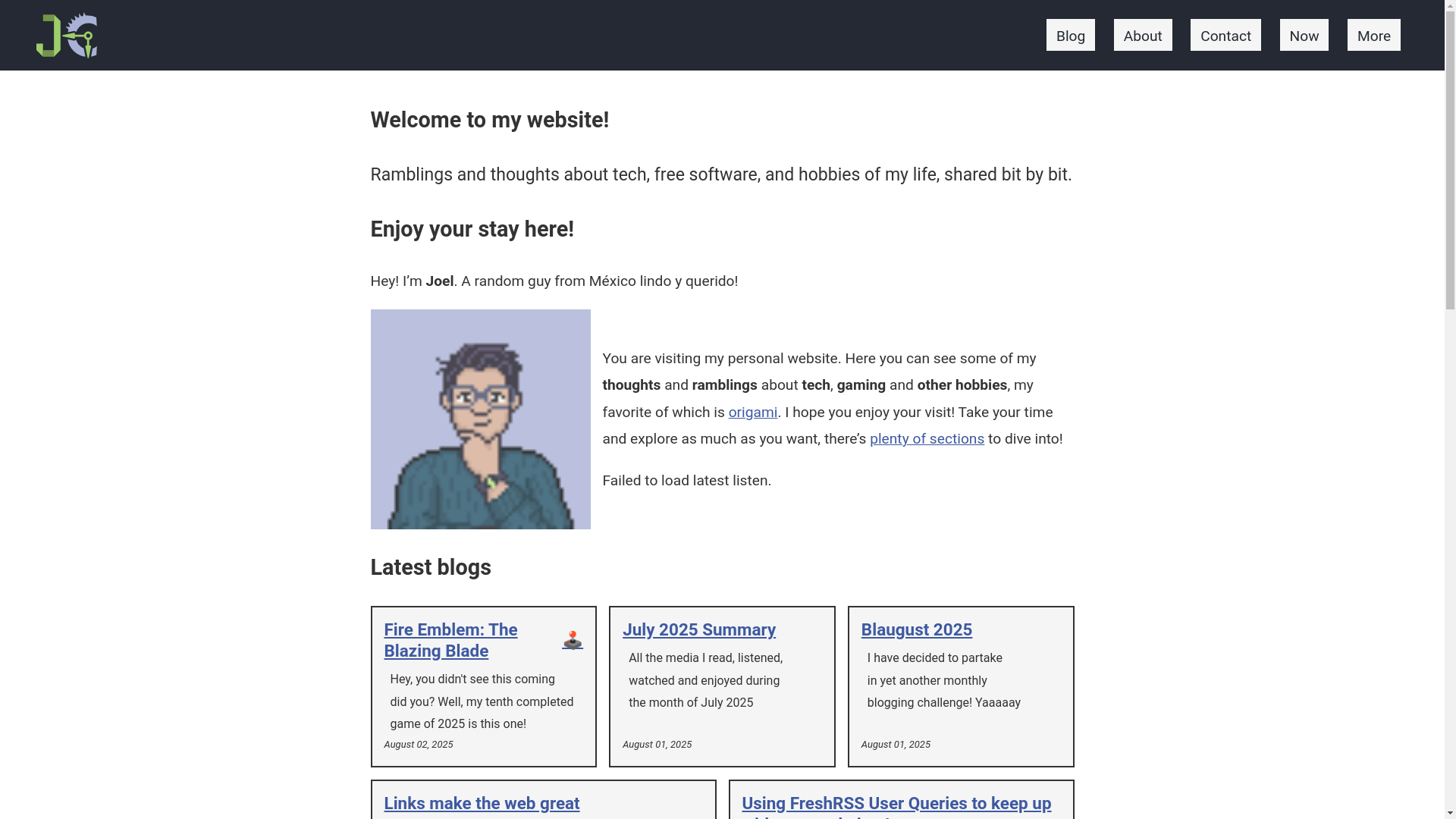 website screenshot of https://joelchrono.xyz/