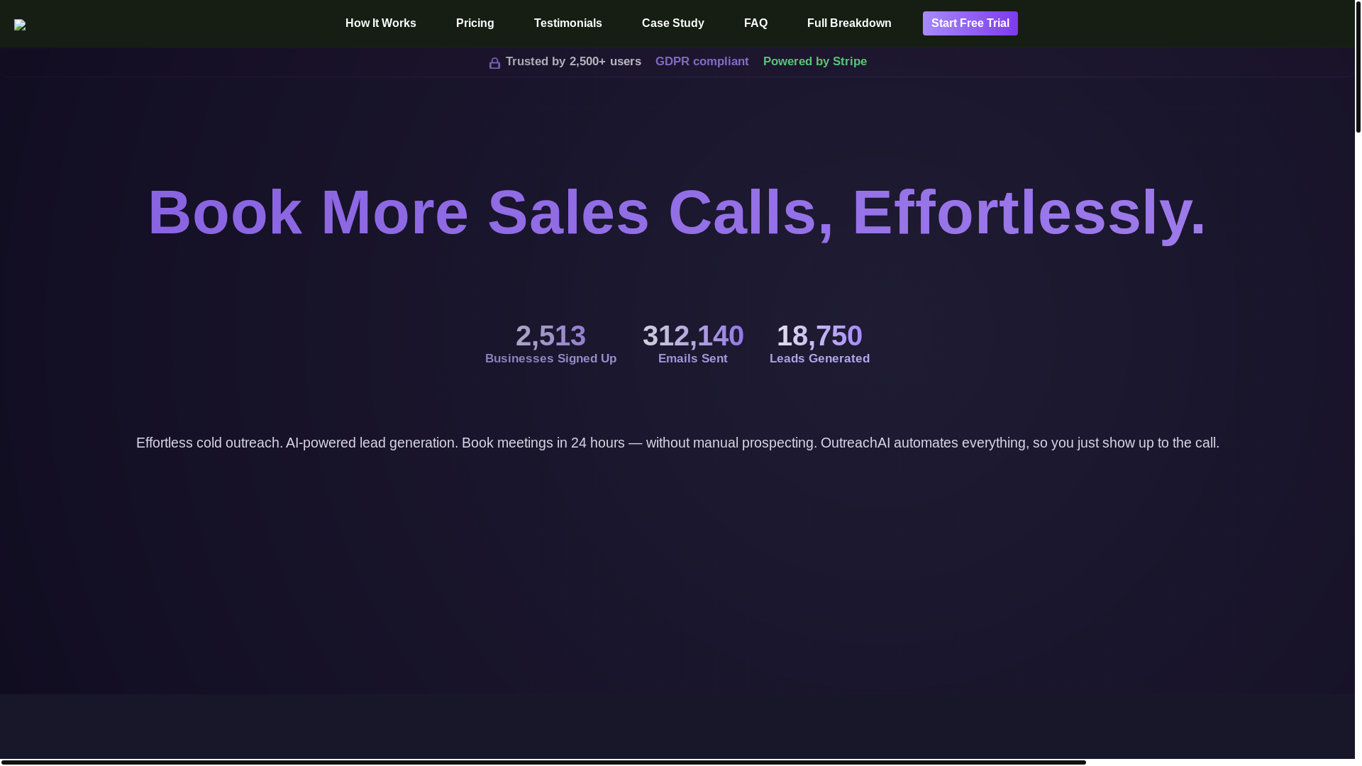website screenshot of https://outreachai.io/